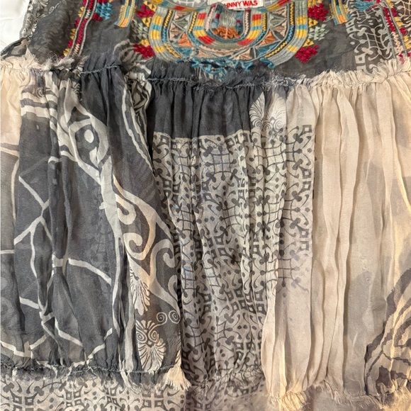Johnny Was Biya Inka Silk Sheer Embroidered Gray and Cream Too/Blouse XS - Picture 2 of 2